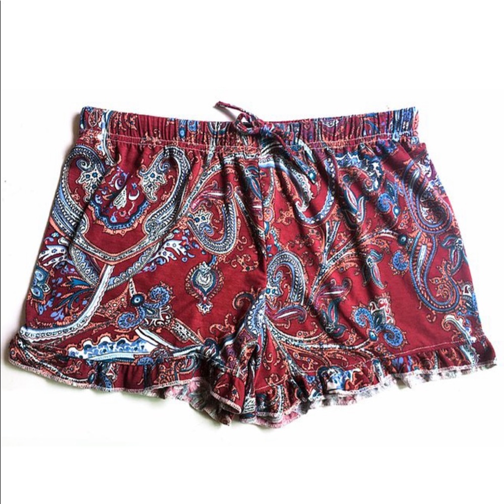 Burgundy Paisley Print Lounge Shorts